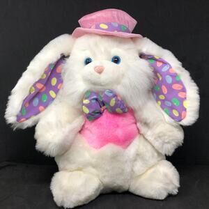 TB Trading Easter Bunny Plush Jelly Bean Ears Bow Pink Vest Top Hat Vintage